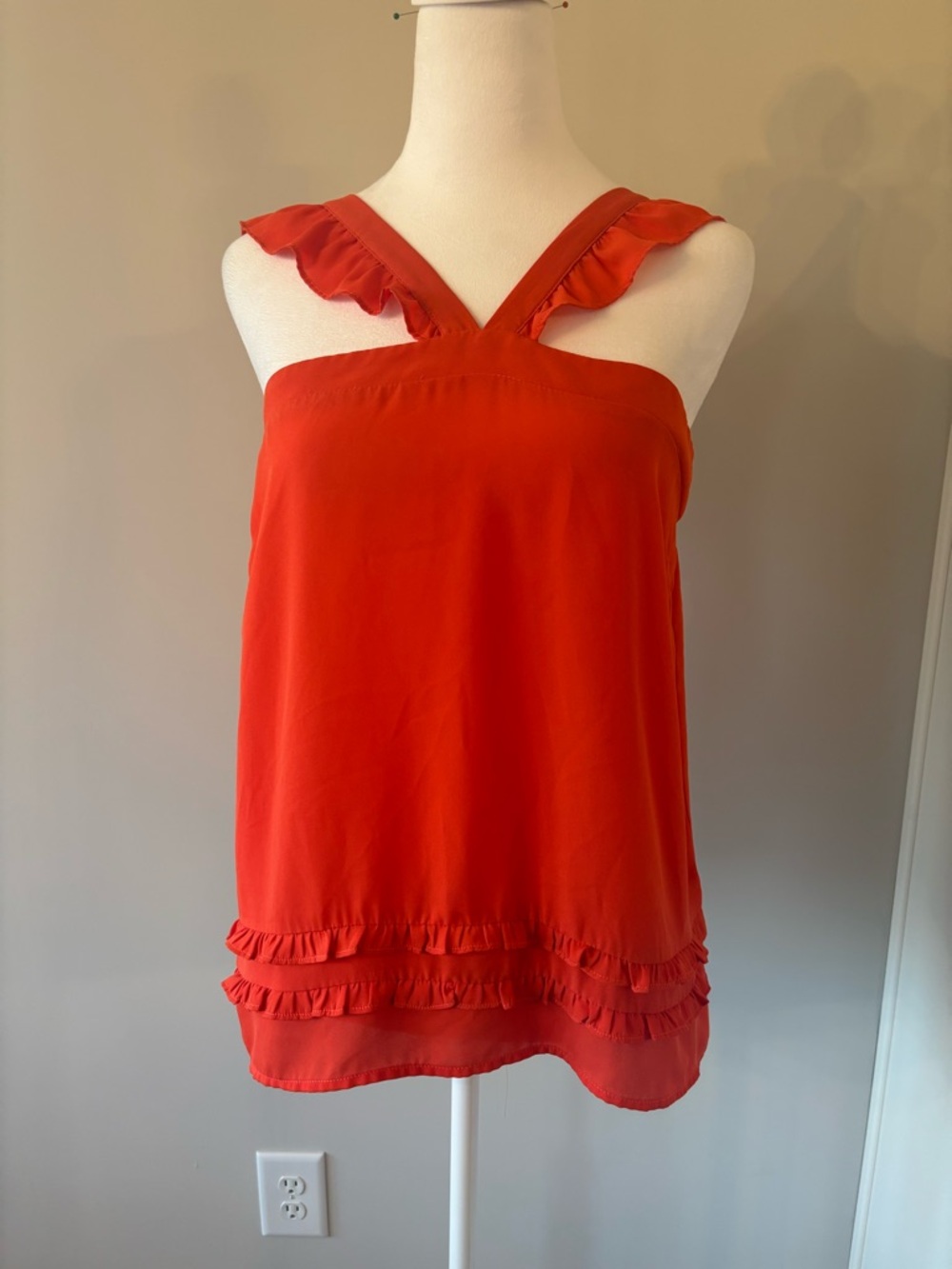 Women's Red Ruffle-Trim Sleeveless Top